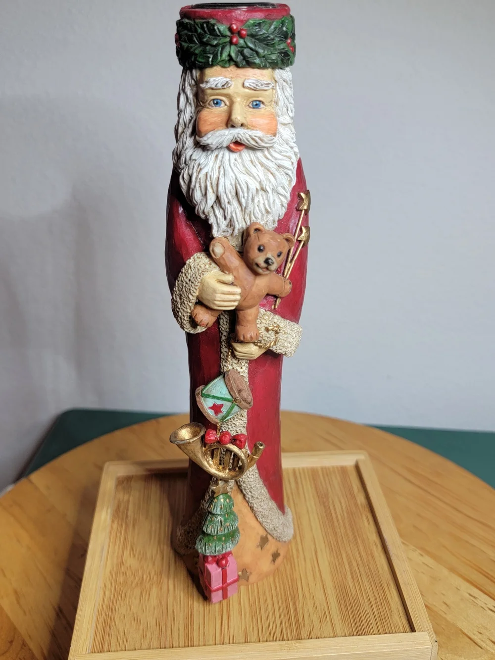 Vintage Christmas Pencil Santa Candle Holder with Tree 9 3/4” Tall